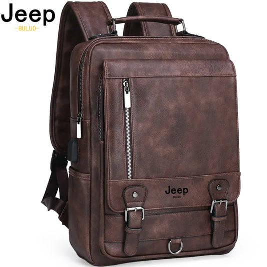 Jeep leather fashion unisex backpack 15.6 'laptop bags of great capacity to travel scholarship to schools at college