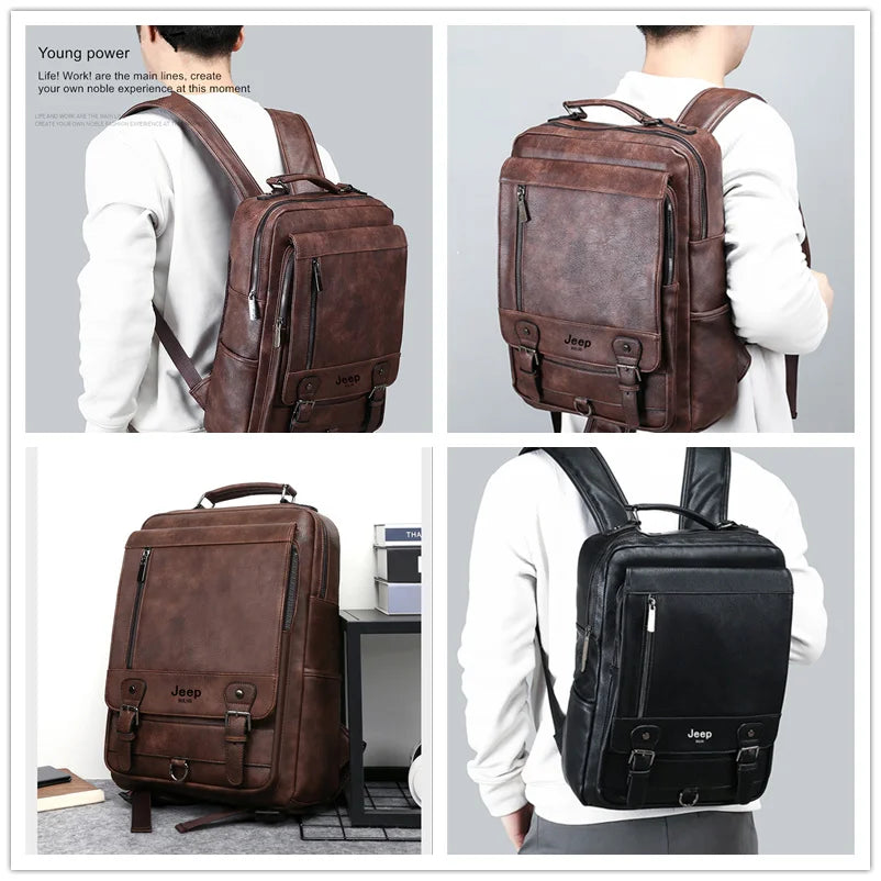 Jeep leather fashion unisex backpack 15.6 'laptop bags of great capacity to travel scholarship to schools at college