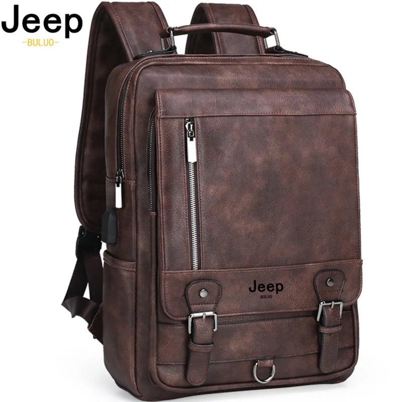 Jeep leather fashion unisex backpack 15.6 'laptop bags of great capacity to travel scholarship to schools at college