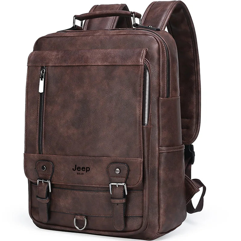 Jeep leather fashion unisex backpack 15.6 'laptop bags of great capacity to travel scholarship to schools at college