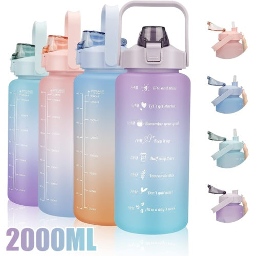 2L Trinkflasche Wasserflasche Gym Sport Travel Mit Strohhalm BPA Frei Tasse DE